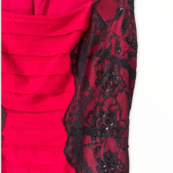 Deep Red & Black Lace Pencil Dress - Picture 2 of 5